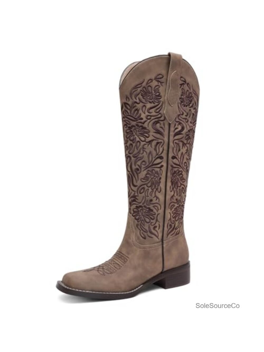 Embroidered Cowboy Boots Knee High Western Square Toe Low Block Heel